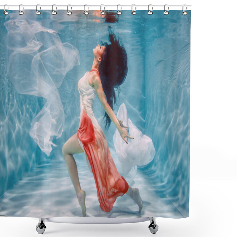 Personality  Hot Slim Brunette Woman Posing Under Water In Beautiful Clothes Alone In The Deep Shower Curtains