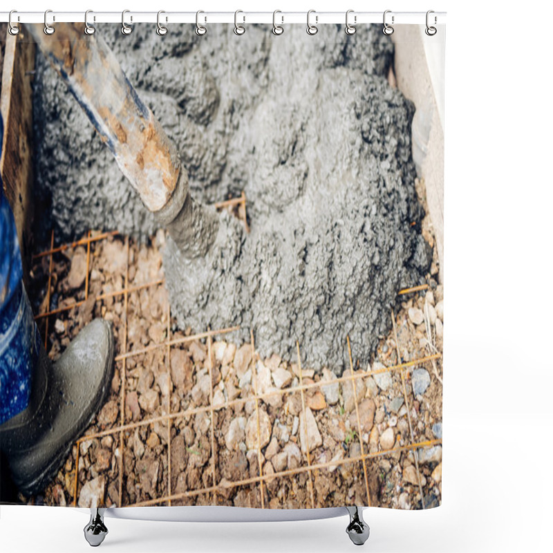 Personality  Close Up Of Construction Workers Using Cement Pump Tube  Shower Curtains