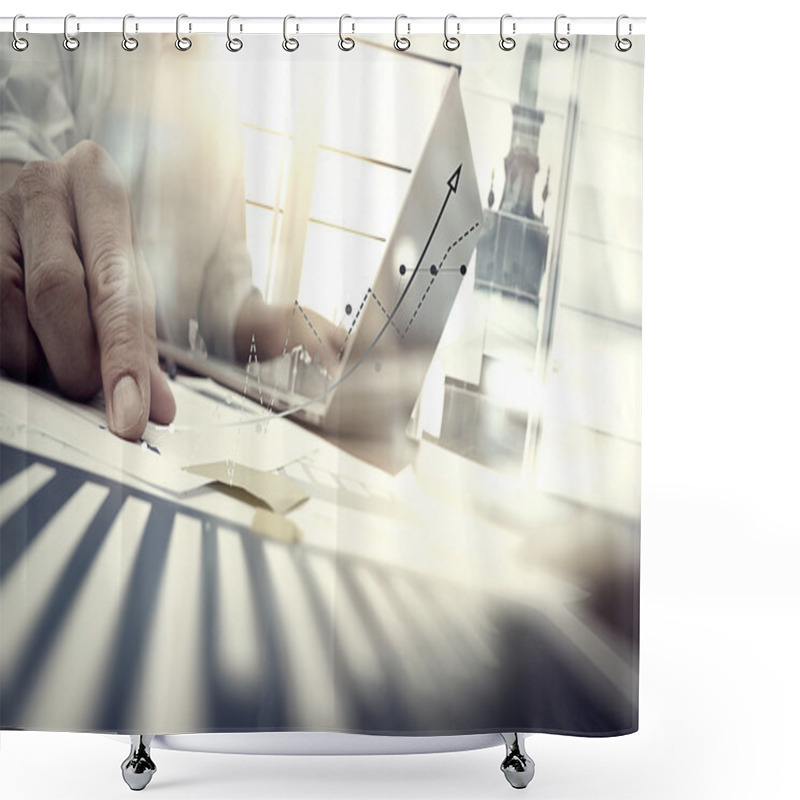 Personality  Business Documents On Office Table With Smart Phone And Digital  Shower Curtains