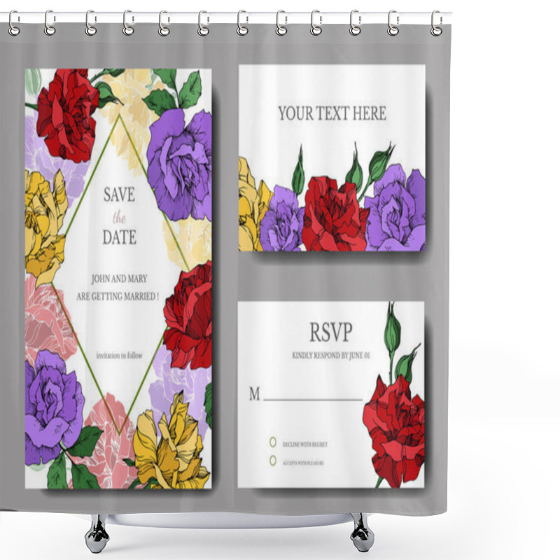 Personality  Vector Rose Floral Botanical Flowers. Black And White Engraved Ink Art. Wedding Background Card Decorative Border. Shower Curtains