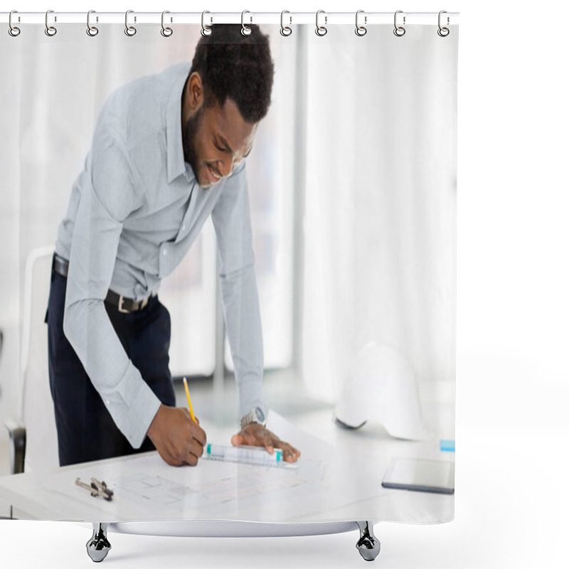 Personality  African Architect With Blueprint At Office Shower Curtains