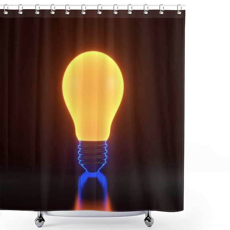 Personality  Light Bulb With Bright Glowing Futuristic Orange Neon Lights On A Black Background. Bright Idea Concept. 3D Render Illustration Shower Curtains