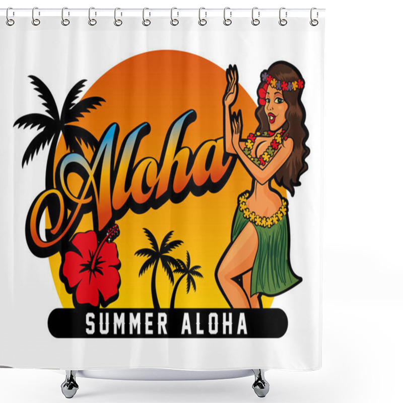 Personality  Retro Summer Hot Sexy Lady Dancing In A Tropical Beach, Vector Illustration Shower Curtains