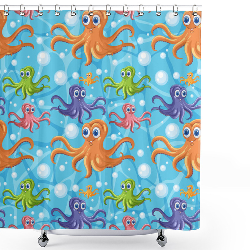 Personality  Vibrant Octopuses Swimming In A Bubbly Ocean Scene Shower Curtains