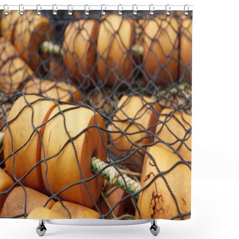 Personality  Detail Of Fishing Net In Icy Strait Point Alaska USA Shower Curtains