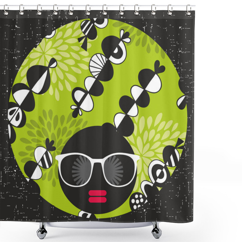 Personality  Young Afro Girl With Dark Skin And Creative Turban On Her Head. Shower Curtains