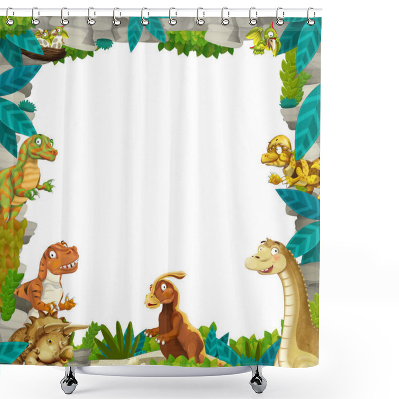 Personality  Cartoon Prehistoric Nature Frame With Dinosaurs Shower Curtains