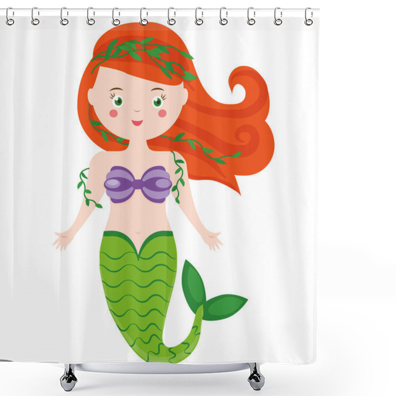 Personality  Cute Mermaid Character In Cartoon Style. Vector Illustration Shower Curtains