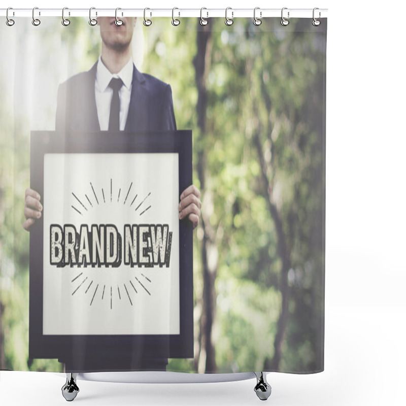 Personality  Businessman Holding Advertisement Board  Shower Curtains