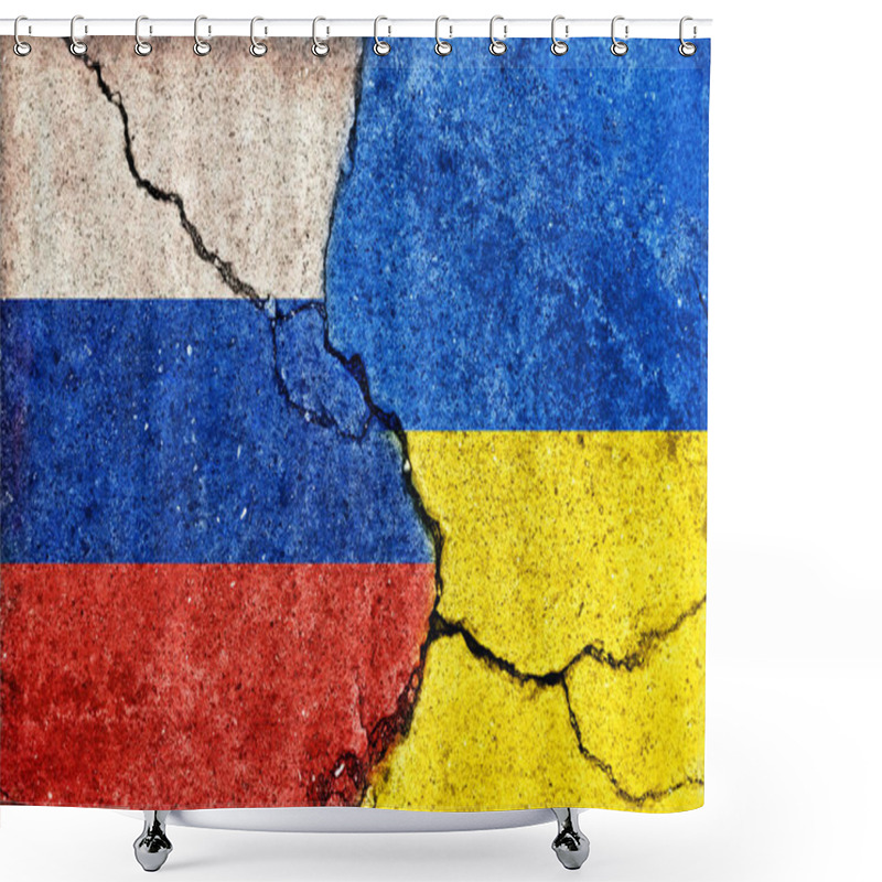 Personality  Russia Vs Ukraine (War Crisis , Political  Conflict). Grunge Country Flag Illustration (cracked Concrete Background) Shower Curtains