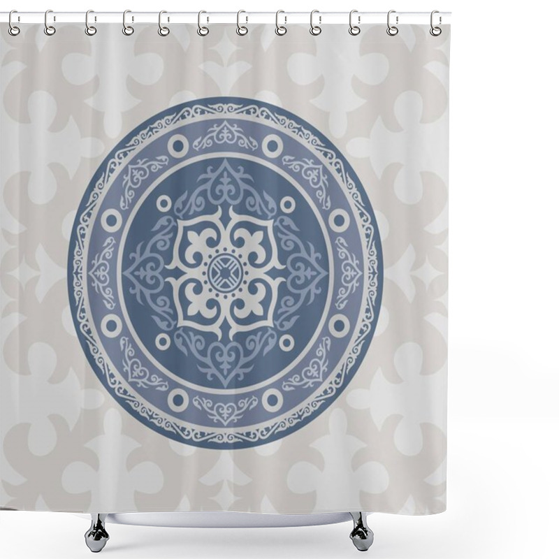 Personality  Shield Of The Kazakh Warrior, The Mongol. Asian National Sora In A Circle. Steppe Motifs Shower Curtains