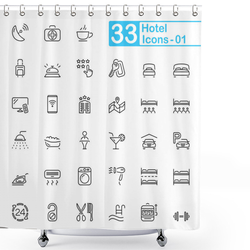 Personality  Hotel And Hotel Services Outline Icons Shower Curtains