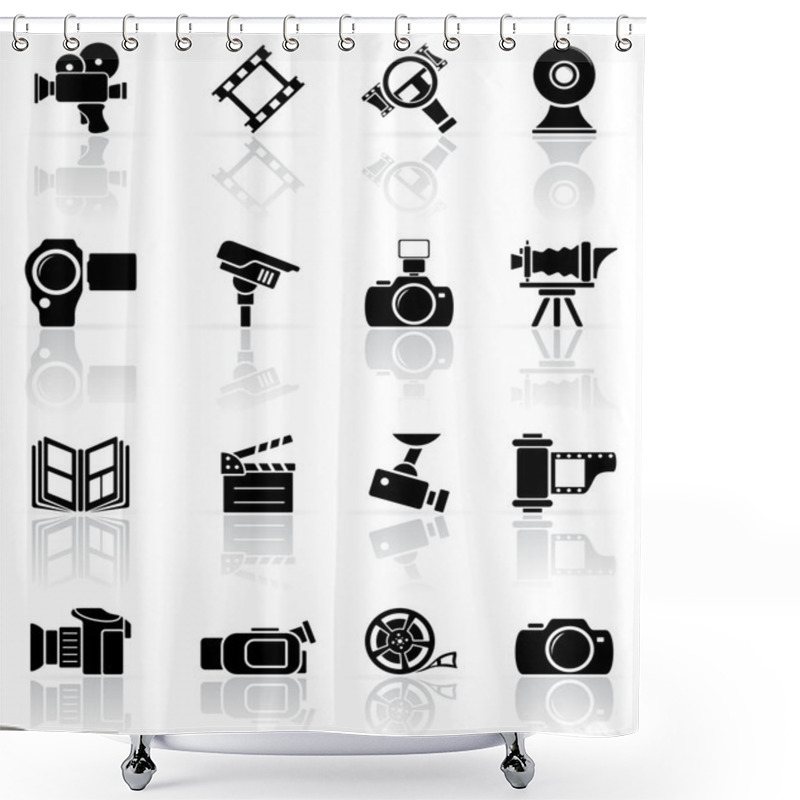 Personality  Set Of Black Photo-video Icons Shower Curtains