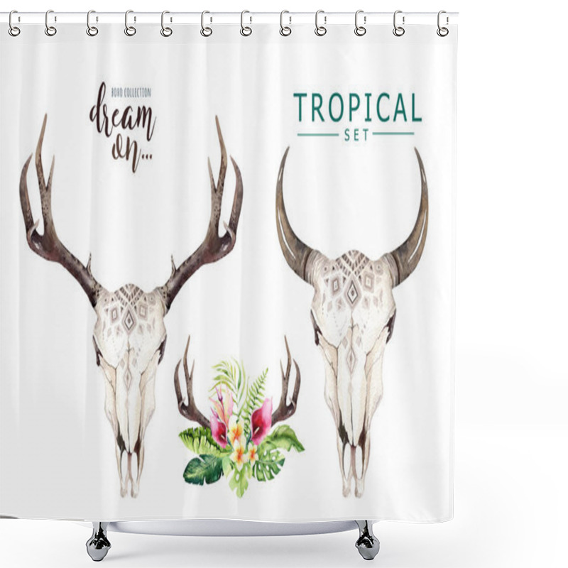 Personality   Bohemian Cow And Deer  Skulls Shower Curtains