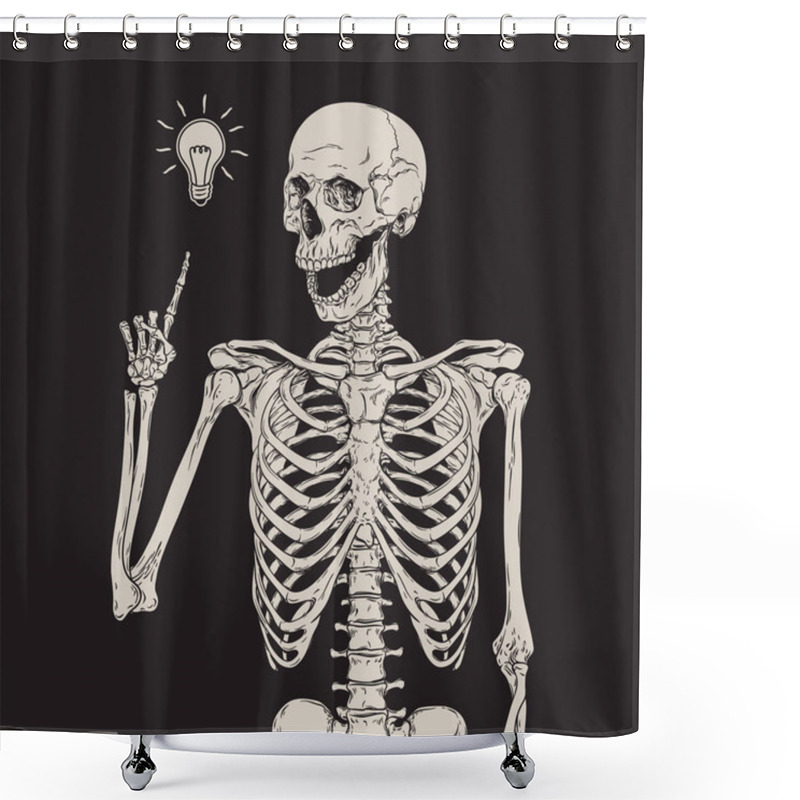 Personality  Human Skeleton Has An Idea Isolated Over Black Background Vector Illustration Shower Curtains