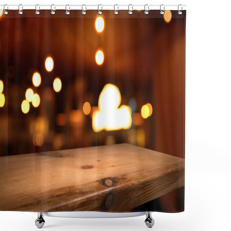 Personality  Old Wood Table With Smoke In The Dark Background. Shower Curtains