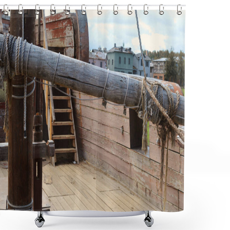 Personality  Deck Of The Old Wooden Ship. Old Desert Piracy Ship. Interior Of The Sailing Wooden Vessel. Shower Curtains