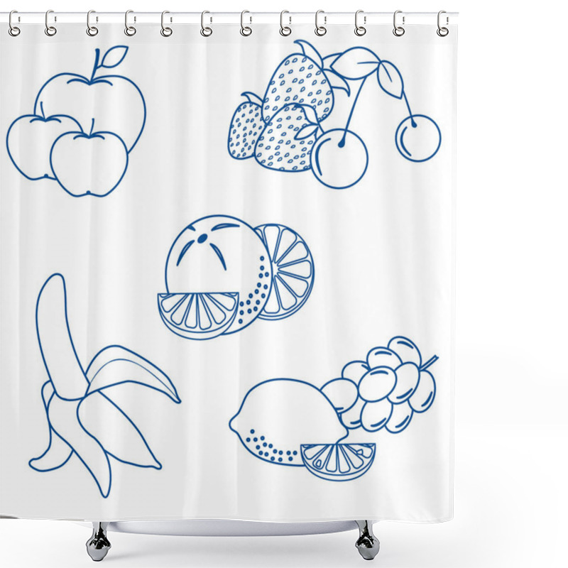 Personality  Cute Vector Illustration Of Organic Fruits And Berries.  Healthy Shower Curtains