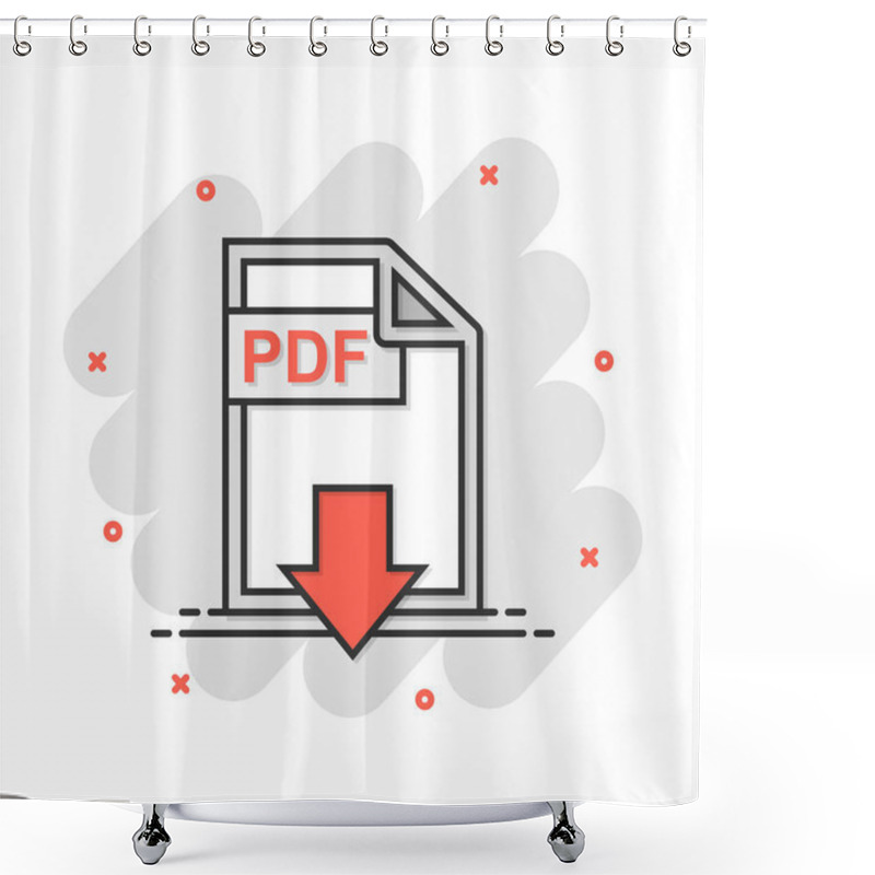 Personality  Vector Cartoon PDF Download Icon In Comic Style. PDF Format Sign Illustration Pictogram. Document Business Splash Effect Concept. Shower Curtains