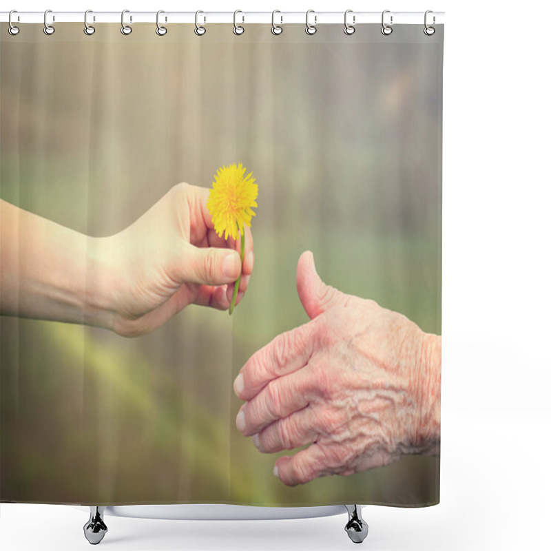 Personality  Woman Giving Dandelion To Senior Woman Shower Curtains