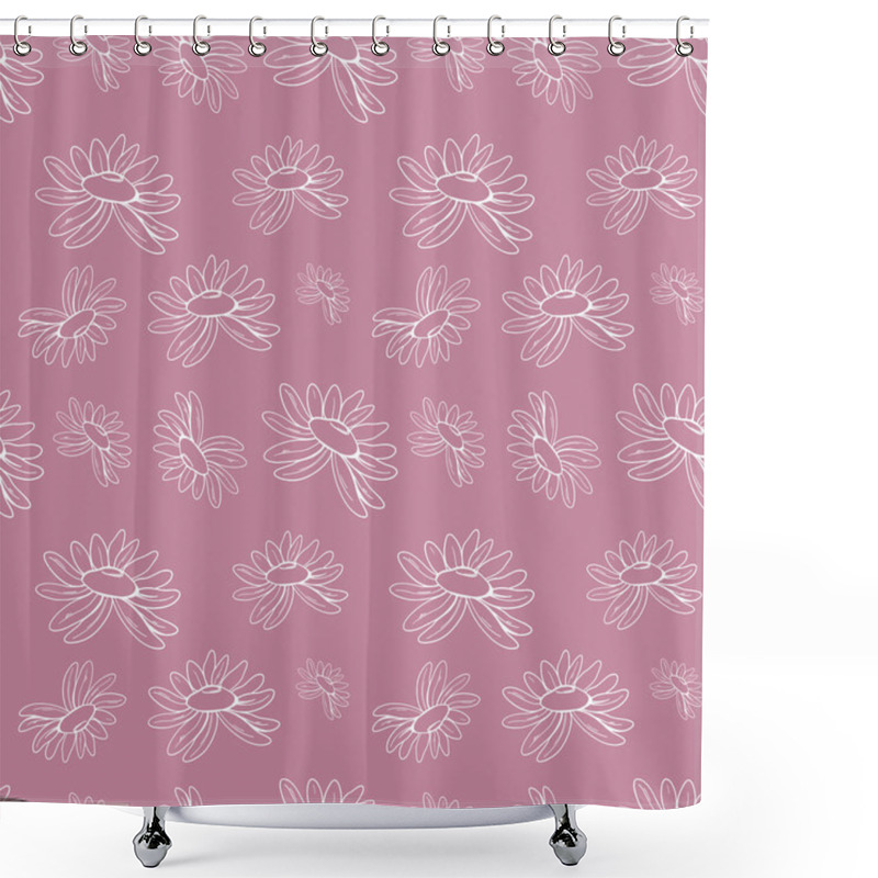 Personality  Cute Square Silent Pattern Daisy Flower. Doodle Art Outline On A Pink Background. Print For Fabrics, Clothes, Wrapping Paper, Cards, Packaging, Banners, Children's Textiles And Books. Shower Curtains