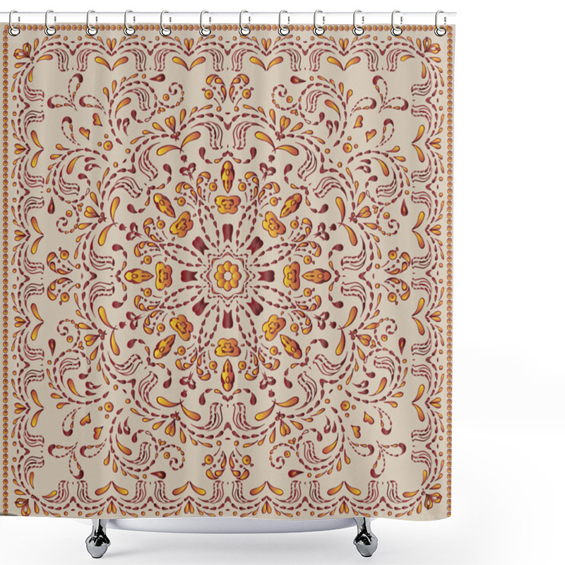 Personality  Ethnic Pattern Or Bandana Print In Indian Style. Indian Floral Paisley Medallion Pattern. Ethnic Mandala Ornament. Can Be Used For Textile, Greeting Card. Shower Curtains