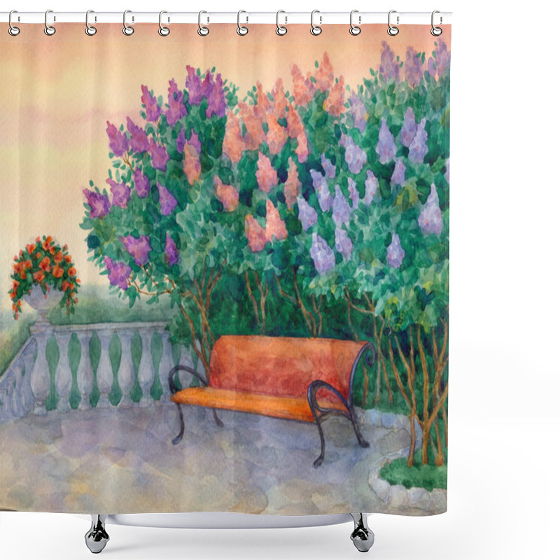 Personality  Bench Under A Flowering Lilac Shower Curtains