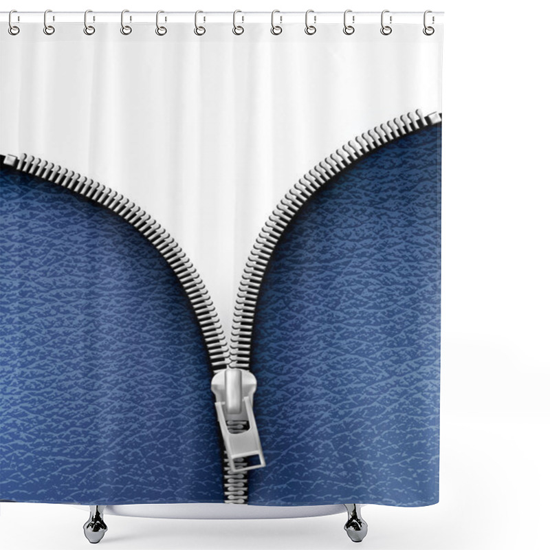 Personality  Business Background With Blue Leather Texture And Open Zipper. V Shower Curtains