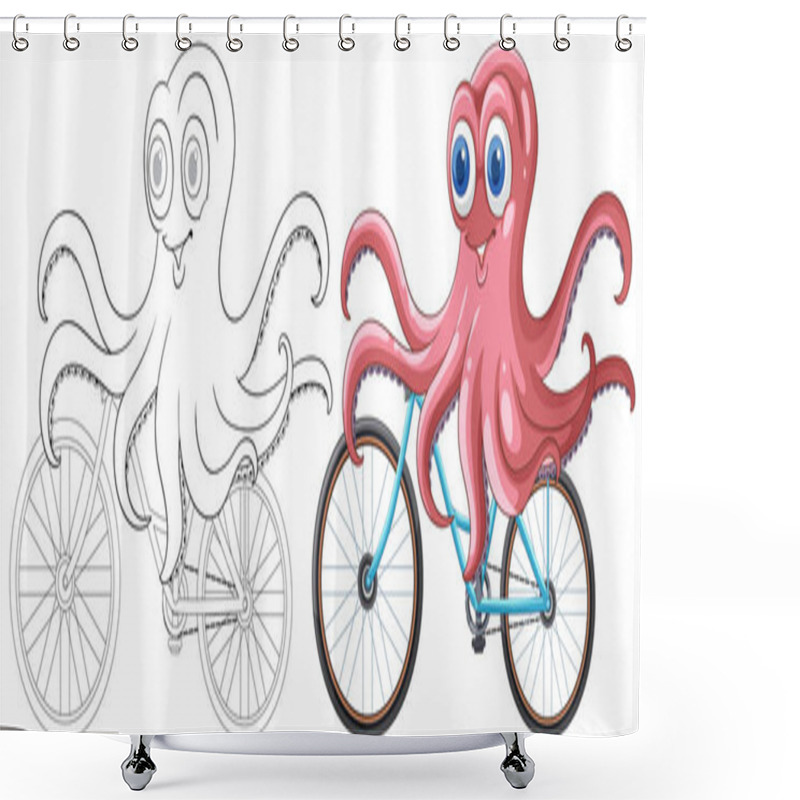 Personality  Cheerful Octopus Cycling On A Blue Bicycle Shower Curtains