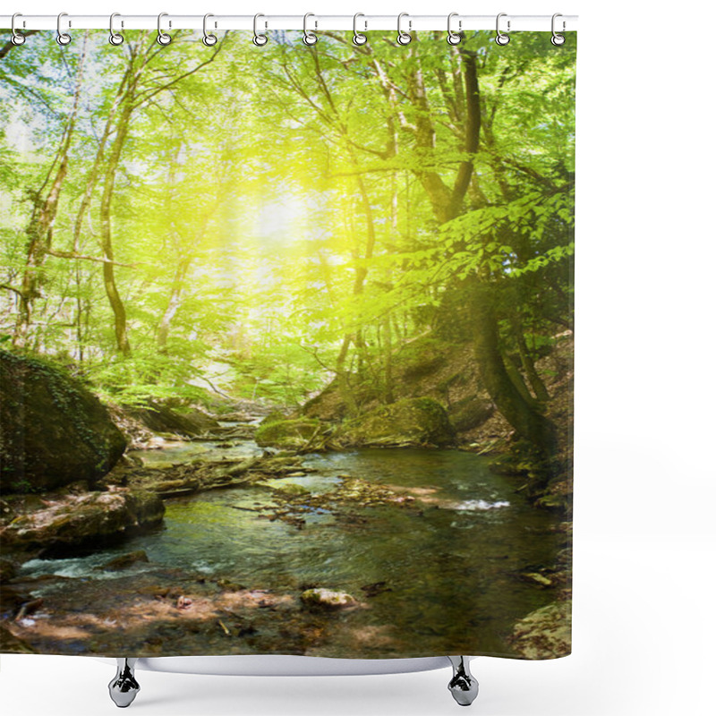 Personality  Forest Moutain Stream Shower Curtains