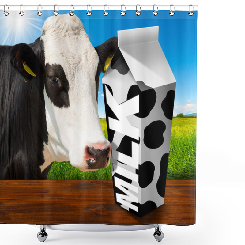 Personality  Milk Carton In Countryside With Cow Shower Curtains