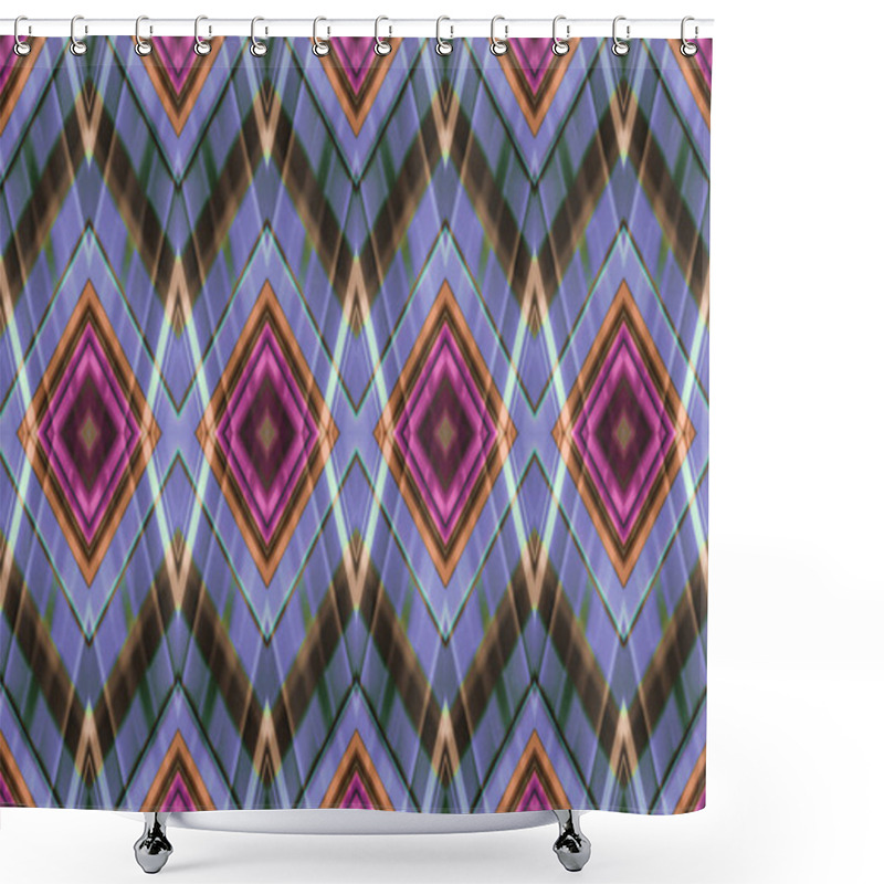 Personality  Bluish Violet Seamless Background Of Different Intersecting Rhombuses Shapes In Brown, Orange And Purple Colors Shower Curtains