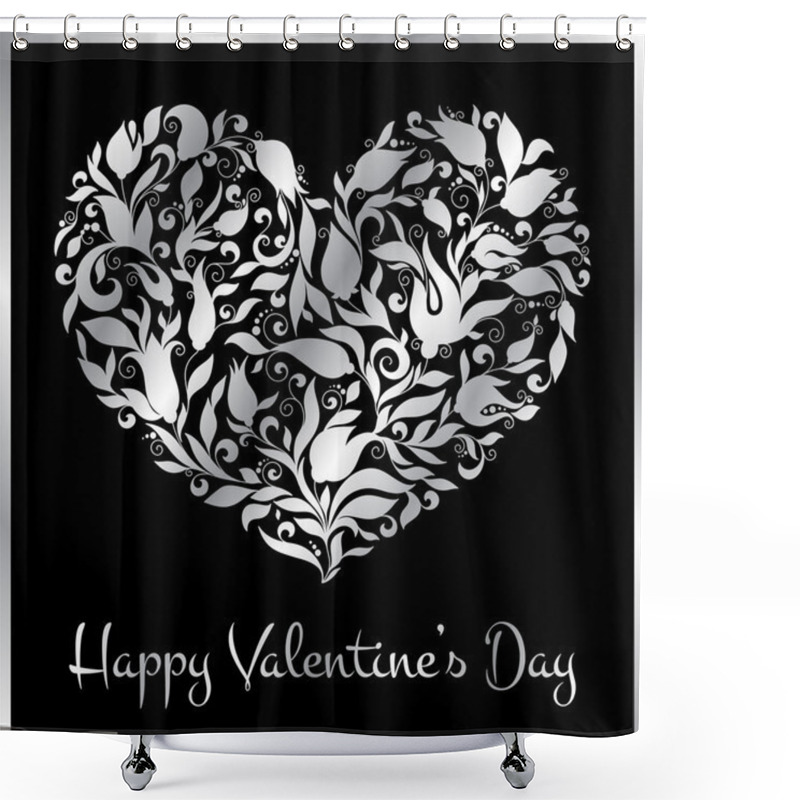 Personality  Greeting Silver Heart Elements For Design.  Shower Curtains