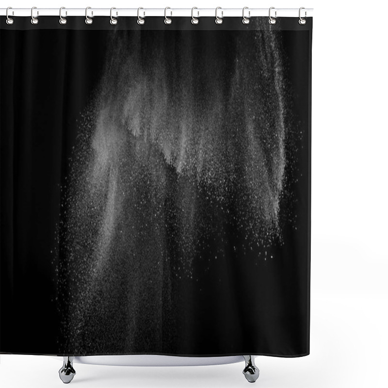 Personality  Freeze Motion Of White Particles On Black Background. Powder Explosion. Abstract Dust Overlay Texture. Shower Curtains