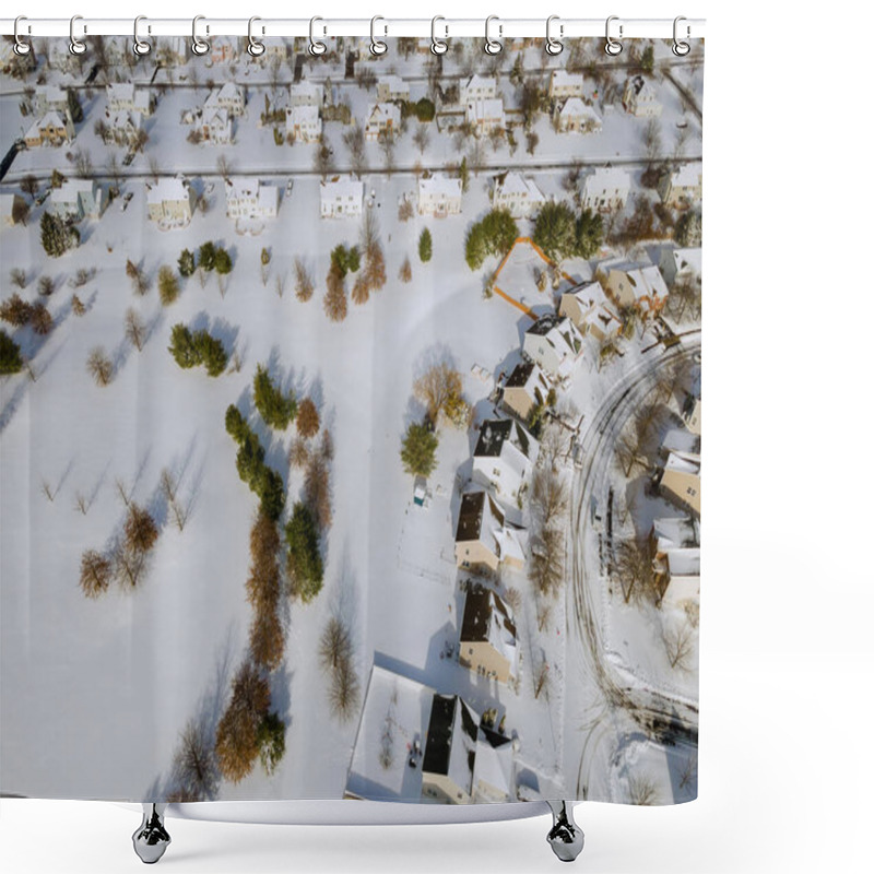 Personality  Panoramic Top View On Snow Covered Residential District Home Complex Winter Day Shower Curtains