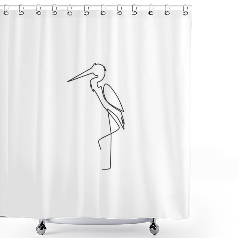 Personality  Single Continuous Line Drawing Of Adorable Standing Heron For Company Logo Identity. Long Legged Freshwater Bird Mascot Concept For Conservation Icon. Modern One Line Draw Design Vector Illustration Shower Curtains