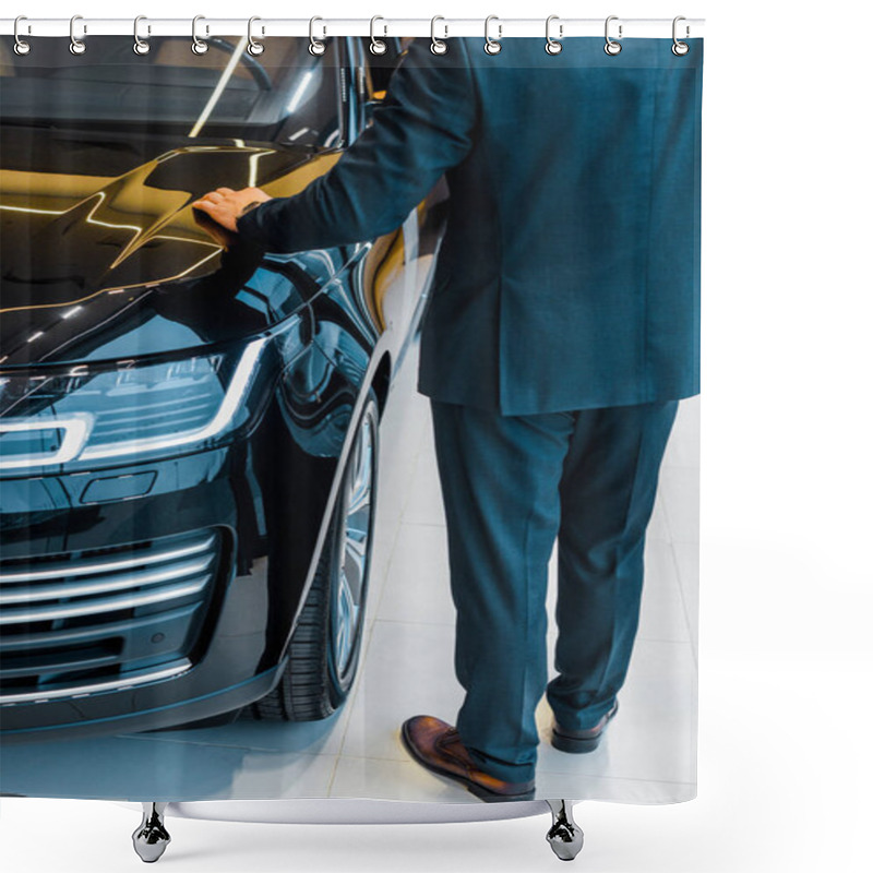 Personality  Cropped Image Of Businessman Choosing Car In Dealership Salon Shower Curtains