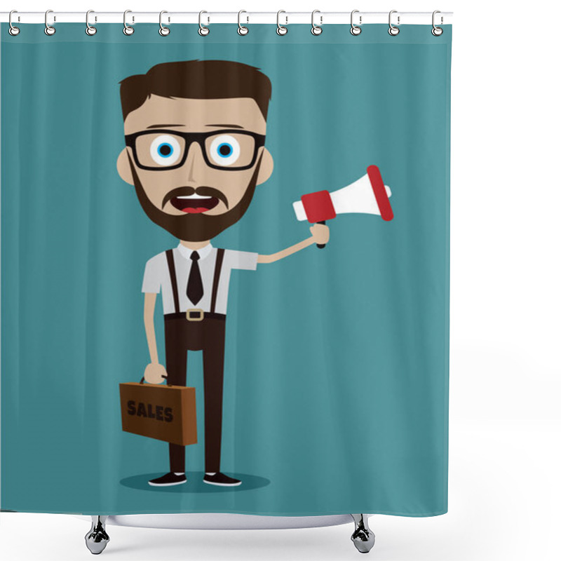 Personality  Bussinesman Holding Loudspeaker Shower Curtains