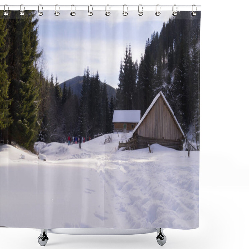 Personality  Winter Adventures. Wooden Hut. Carpathians. Ukraine. Shower Curtains