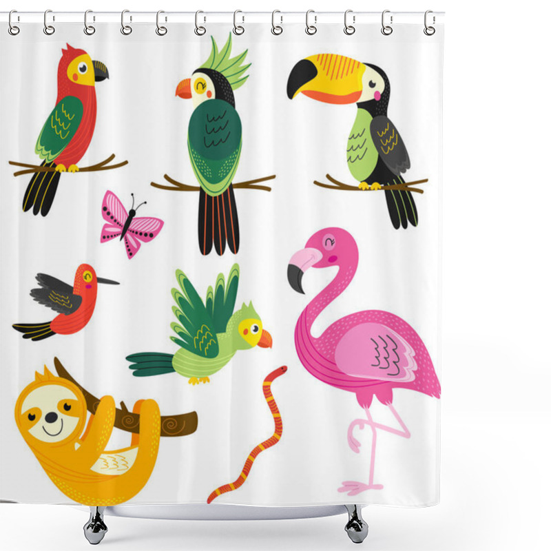 Personality  Set Of Isolated With Tropical Animals  Shower Curtains