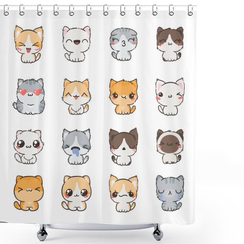 Personality  Cute Cartoon Cats And Dogs With Different Emotions. Sticker Collection. Shower Curtains