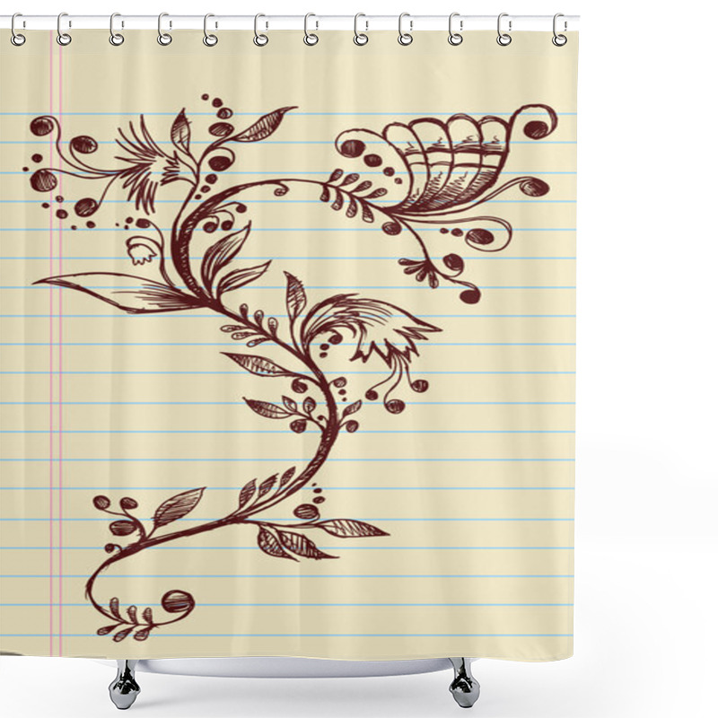 Personality  Sketchy Doodle Elegant Flowers And Vines Hand Drawn Vector Shower Curtains