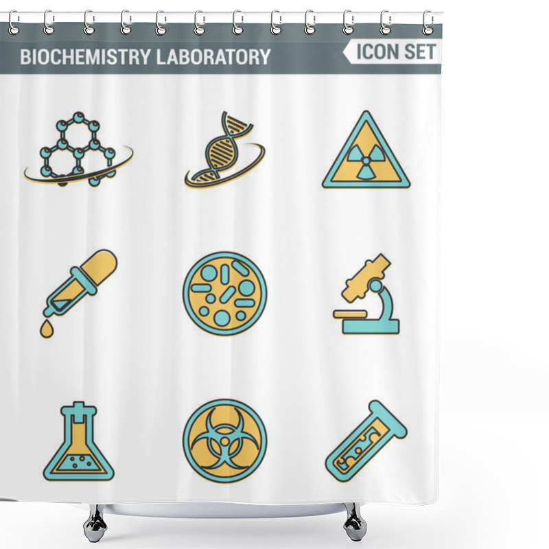 Personality  Icons Line Set Premium Quality Of Biochemistry Research, Biology Laboratory Experiment. Modern Pictogram Collection Flat Design Style Symbol . Isolated White Background Shower Curtains