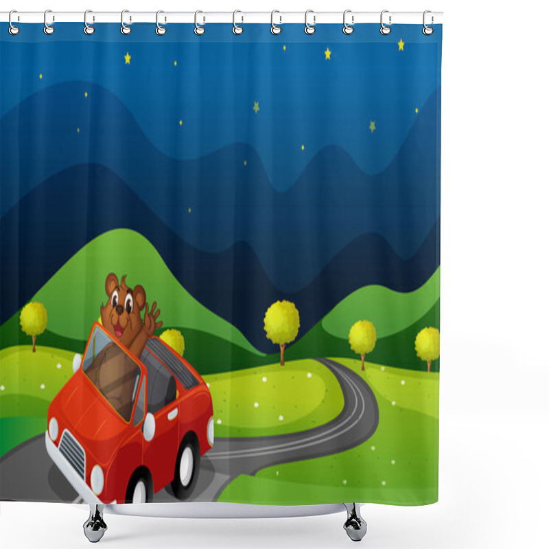 Personality  Bear And Car Shower Curtains