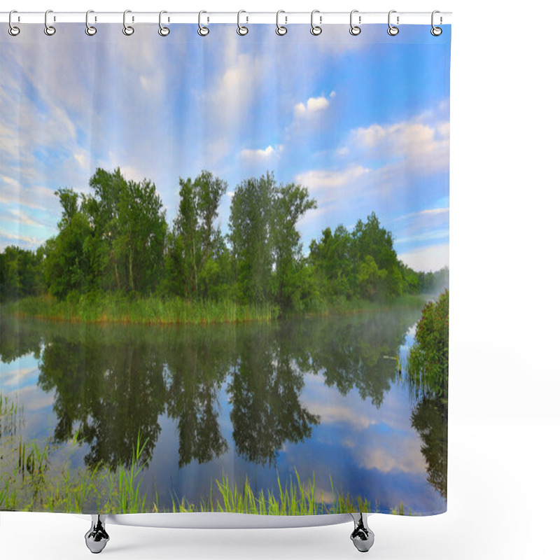 Personality  Morning Scene On River Shower Curtains