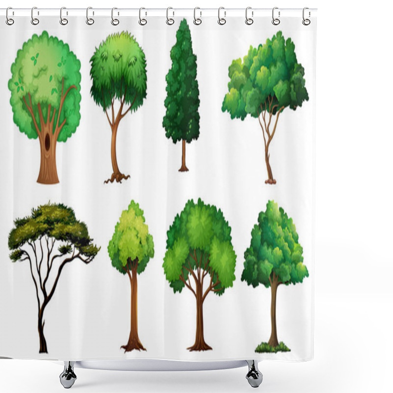 Personality  Set Of Variety Plants And Trees Illustration Shower Curtains