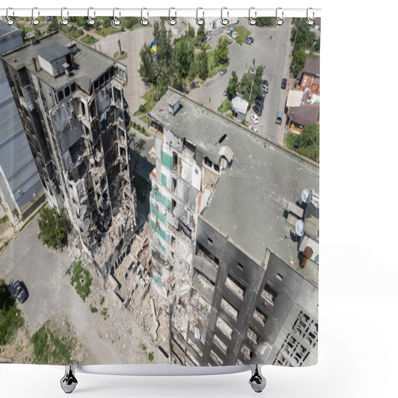 Personality  This Stock Photo Shows The Aftermath Of The War In Ukraine - A Destroyed Residential Building In Borodyanka, Bucha District Shower Curtains