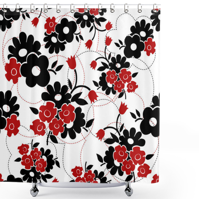 Personality  Vector Seamless Floral Pattern. Black And Red Background Shower Curtains