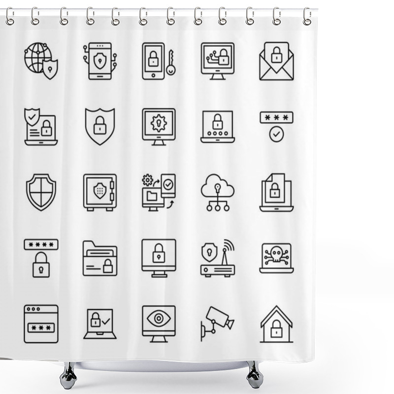 Personality  Internet Protection Line Icons Pack  Shower Curtains