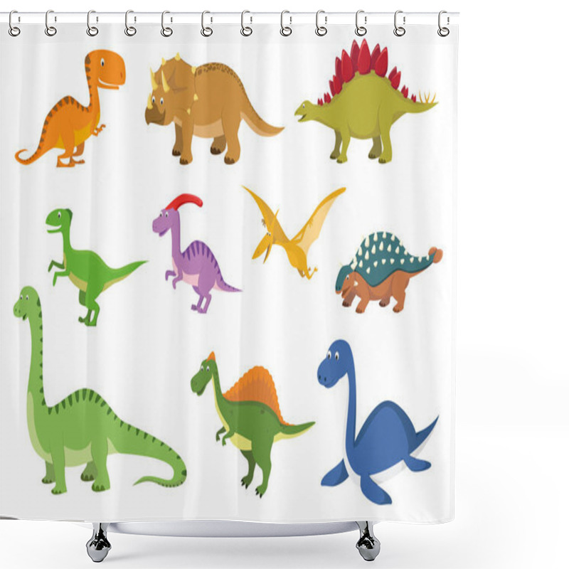 Personality  Set Of 10 Cute Dinosaurs In Cartoon Style Vector Illustration Shower Curtains